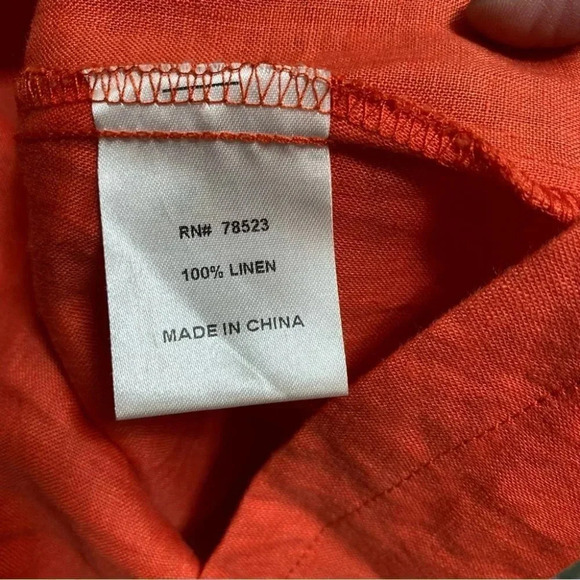 LUII M orange red linen button down light weight jacket or dress ruffles - Picture 6 of 6